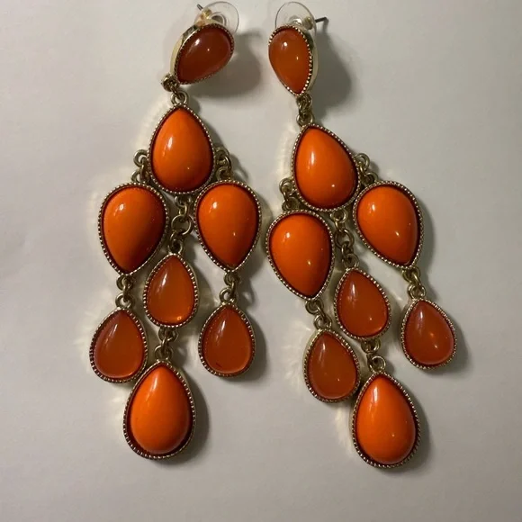 4/$20 Elegant Orange Gold Teardrop Chandelier Earrings - Picture 3 of 3